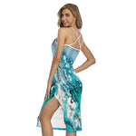 Blue Ocean Acid Melt Print Cross Back Cami Dress