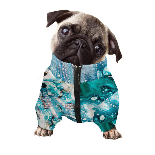 Blue Ocean Acid Melt Print Dog Zip Up Jacket