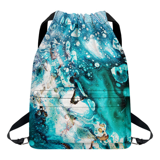 Blue Ocean Acid Melt Print Drawstring Backpack