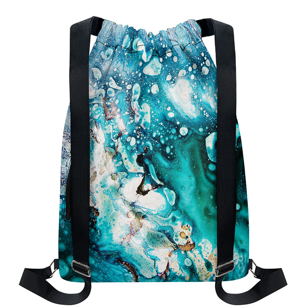 Blue Ocean Acid Melt Print Drawstring Backpack