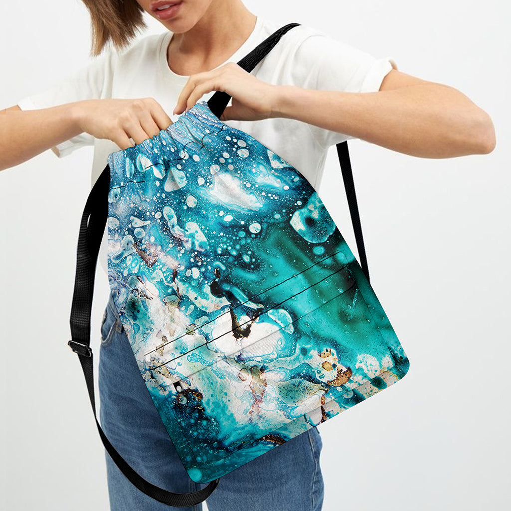 Blue Ocean Acid Melt Print Drawstring Backpack