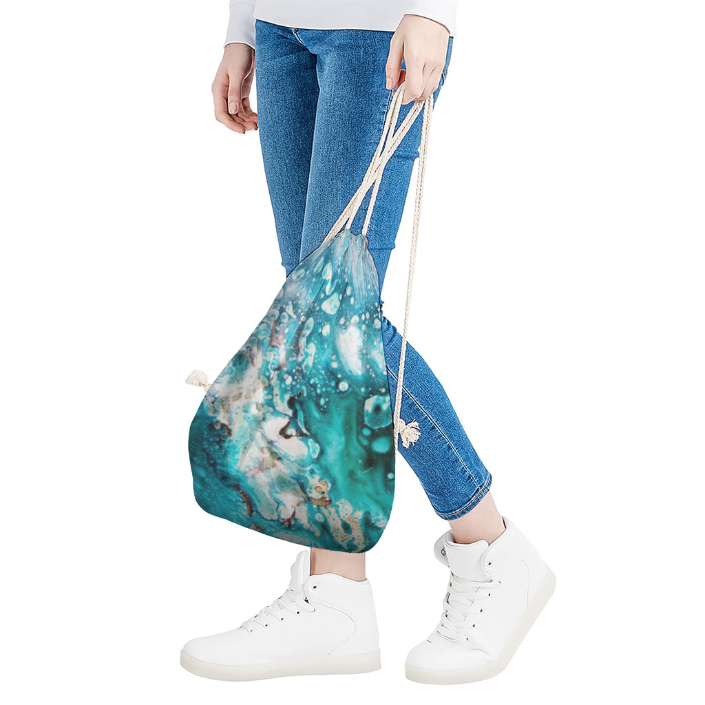 Blue Ocean Acid Melt Print Drawstring Bag