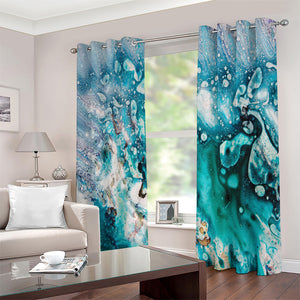 Blue Ocean Acid Melt Print Extra Wide Grommet Curtains