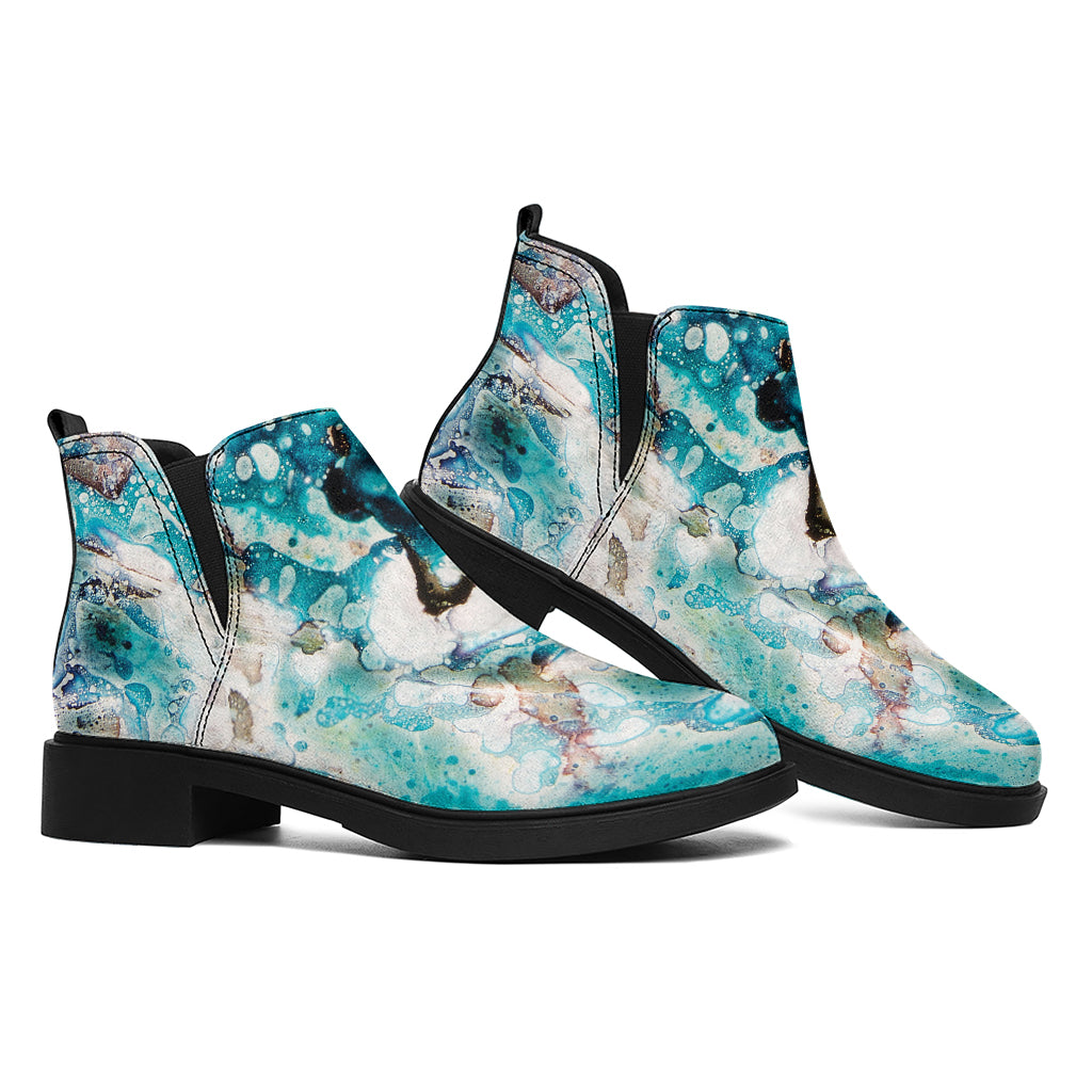 Blue Ocean Acid Melt Print Flat Ankle Boots