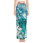 Blue Ocean Acid Melt Print High Slit Maxi Skirt