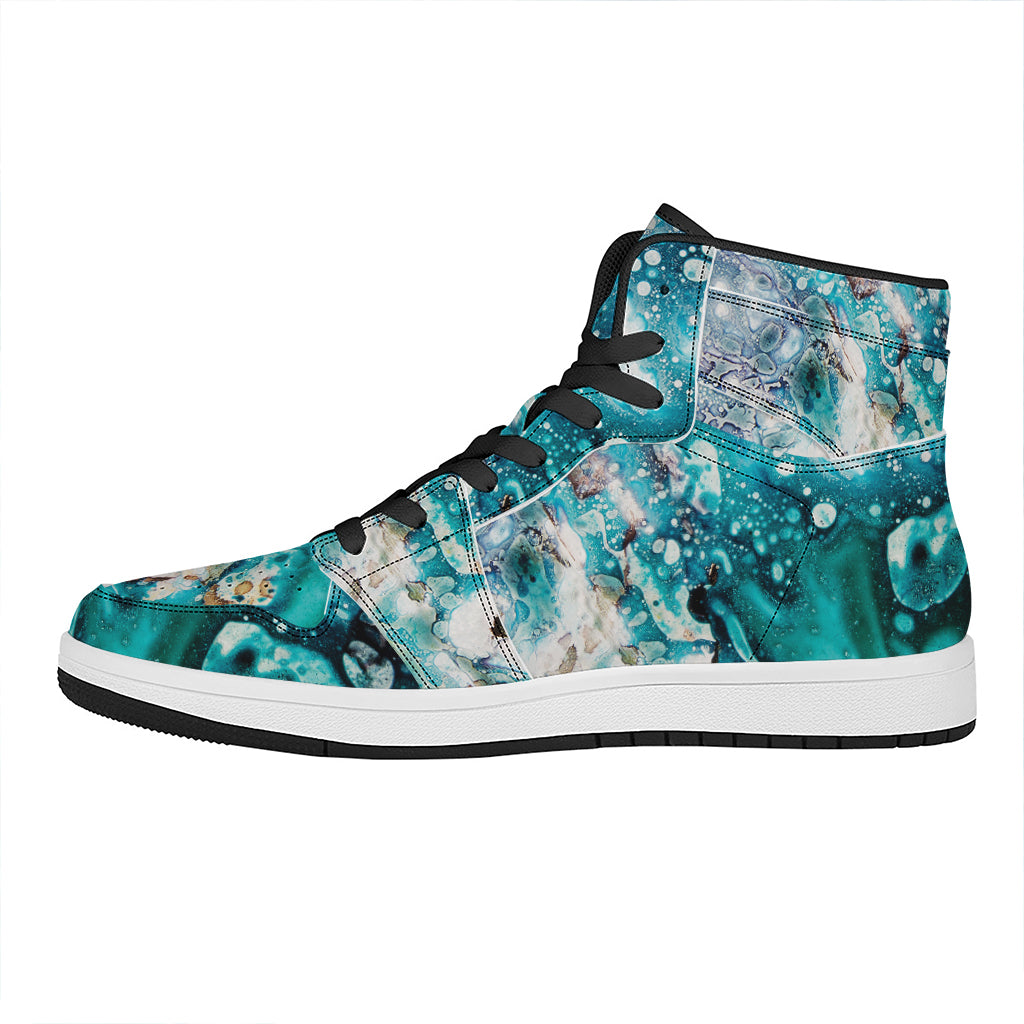 Blue Ocean Acid Melt Print High Top Leather Sneakers