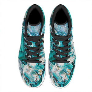 Blue Ocean Acid Melt Print High Top Leather Sneakers