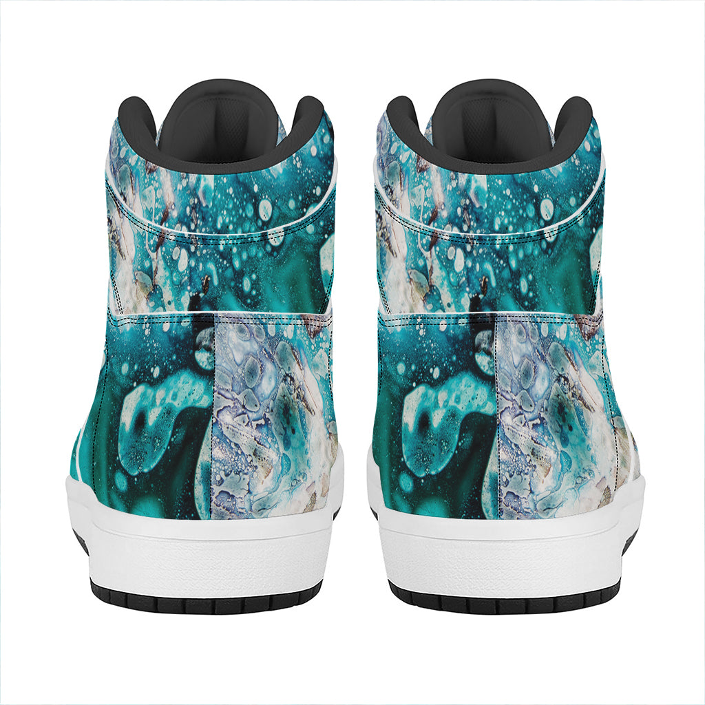 Blue Ocean Acid Melt Print High Top Leather Sneakers