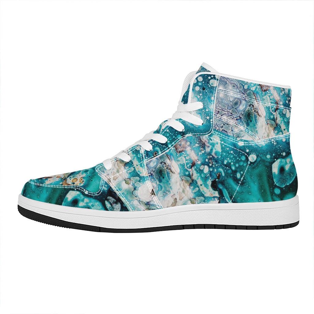 Blue Ocean Acid Melt Print High Top Leather Sneakers