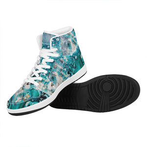 Blue Ocean Acid Melt Print High Top Leather Sneakers