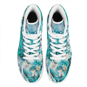 Blue Ocean Acid Melt Print High Top Leather Sneakers