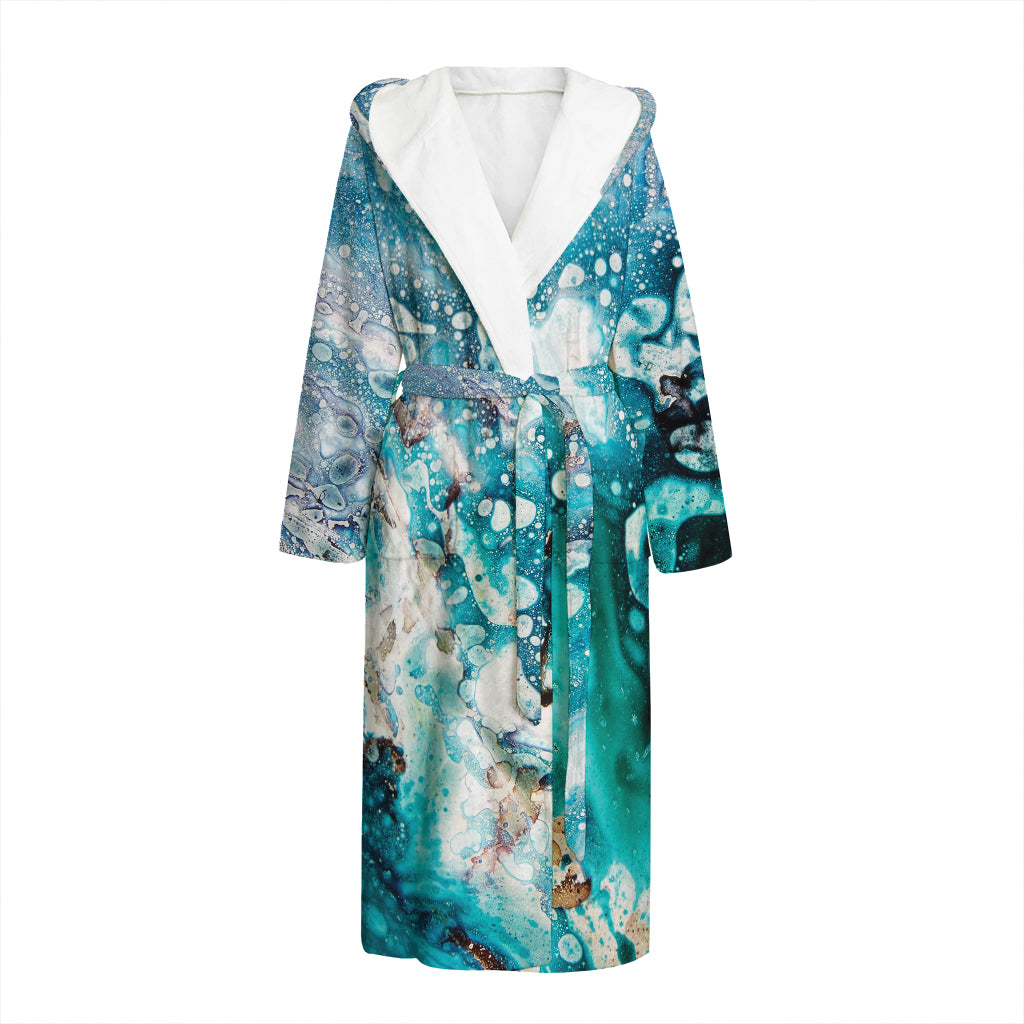 Blue Ocean Acid Melt Print Hooded Bathrobe