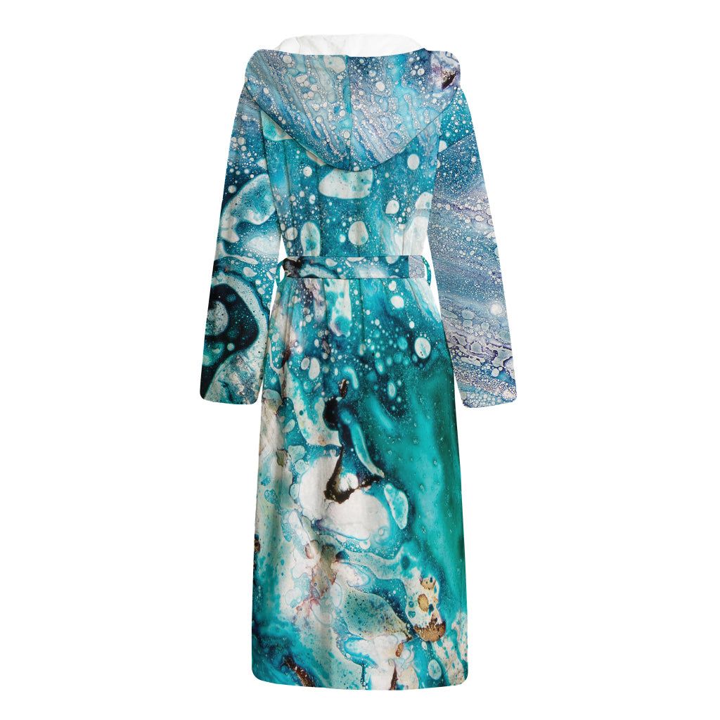 Blue Ocean Acid Melt Print Hooded Bathrobe