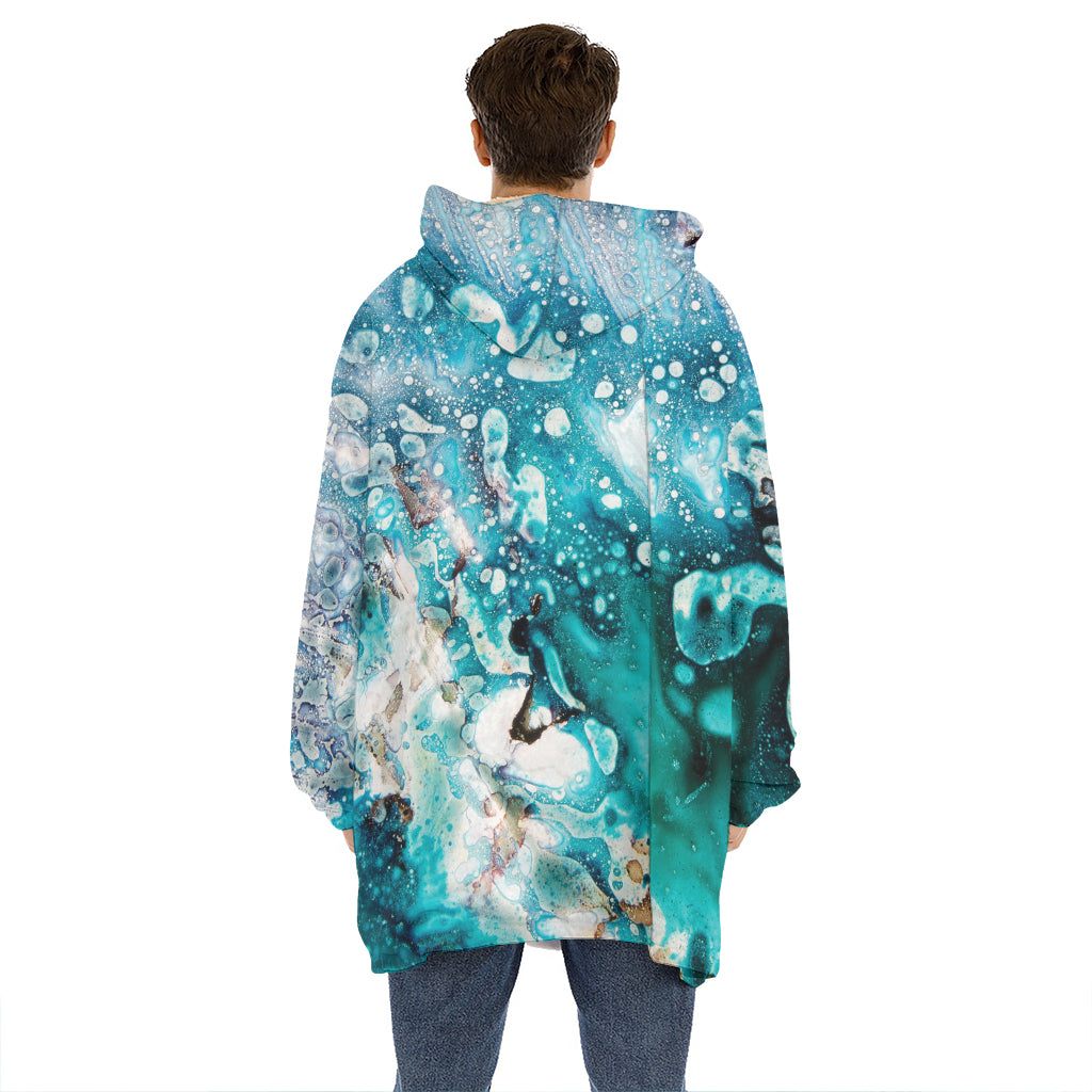 Blue Ocean Acid Melt Print Hoodie Blanket