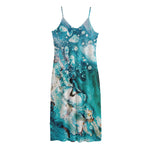 Blue Ocean Acid Melt Print Jersey Midi Cami Dress