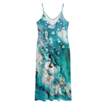 Blue Ocean Acid Melt Print Jersey Midi Cami Dress