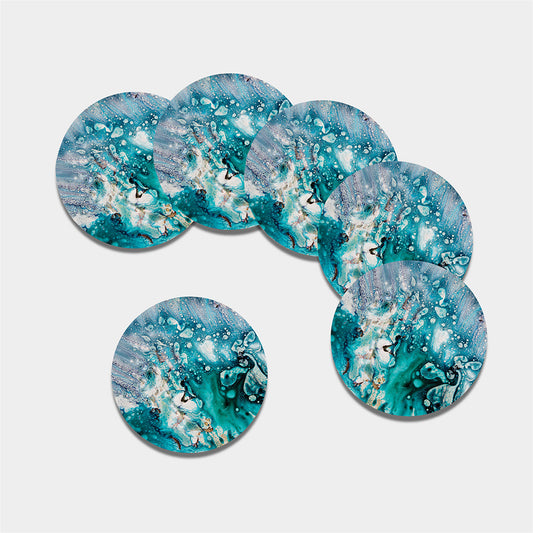 Blue Ocean Acid Melt Print Leather Coaster Set