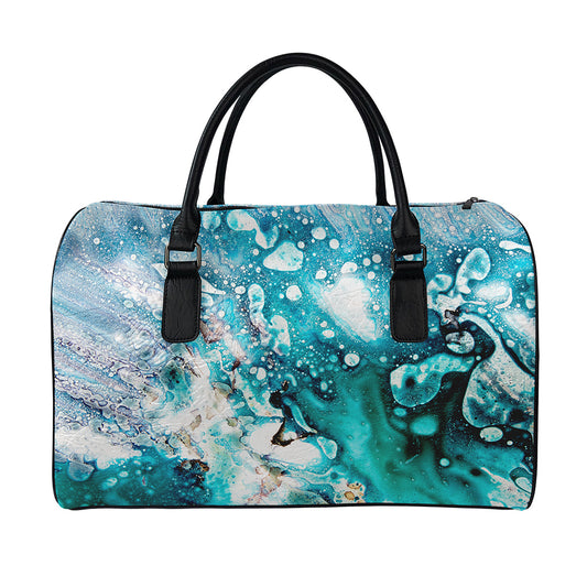 Blue Ocean Acid Melt Print Leather Duffle Bag