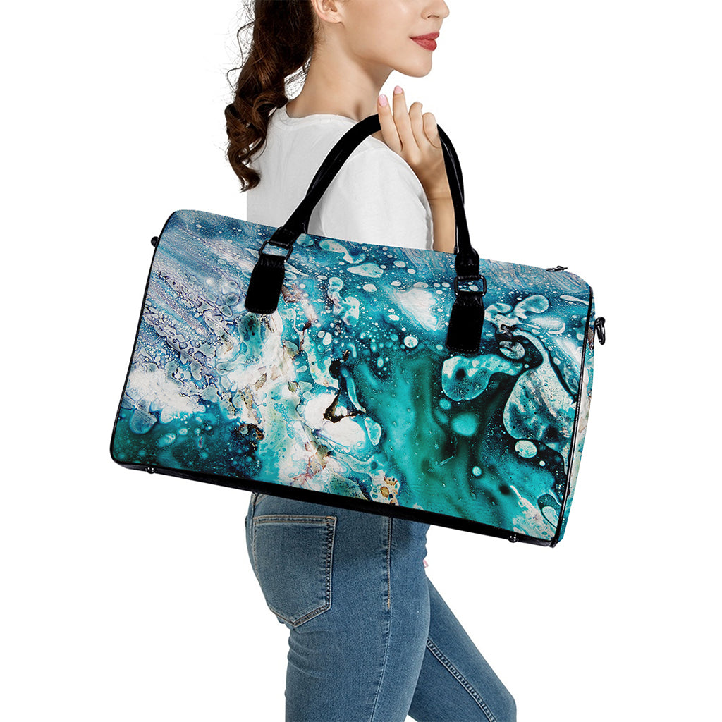 Blue Ocean Acid Melt Print Leather Duffle Bag