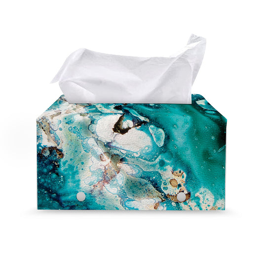 Blue Ocean Acid Melt Print Leather Tissue Box Cover