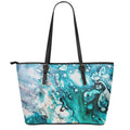 Blue Ocean Acid Melt Print Leather Tote Bag With Zipper