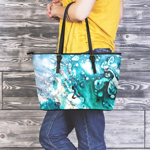 Blue Ocean Acid Melt Print Leather Tote Bag