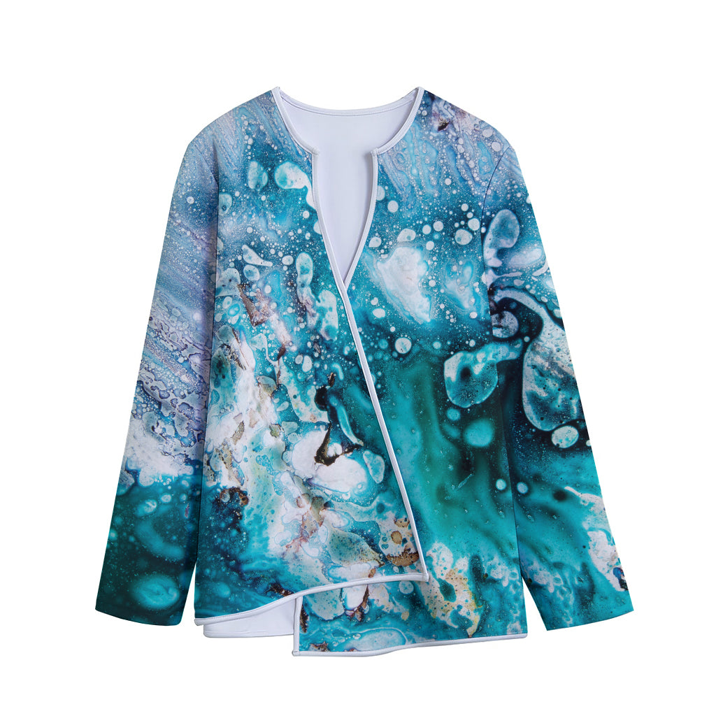 Blue Ocean Acid Melt Print Long Sleeve Short Coat