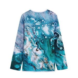 Blue Ocean Acid Melt Print Long Sleeve Short Coat