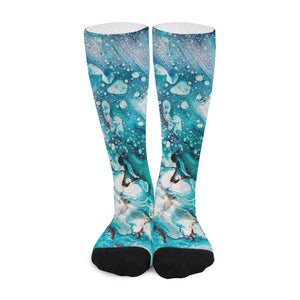 Blue Ocean Acid Melt Print Long Socks