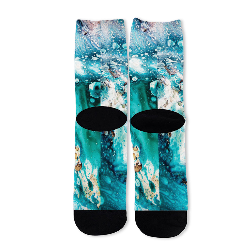 Blue Ocean Acid Melt Print Long Socks