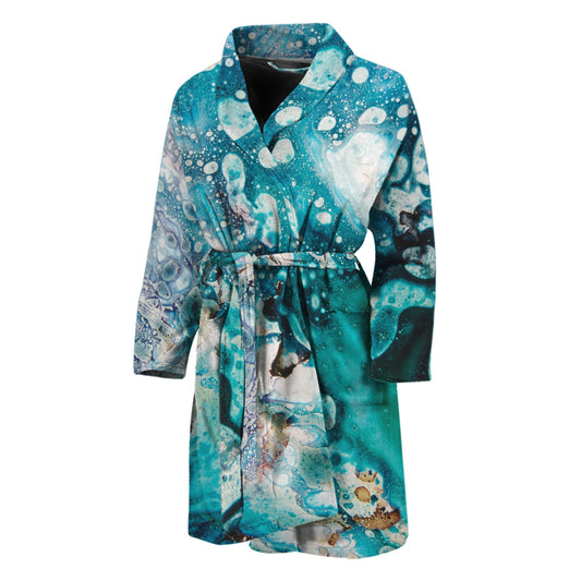 Blue Ocean Acid Melt Print Men's Bathrobe