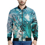 Blue Ocean Acid Melt Print Men's Bomber Jacket