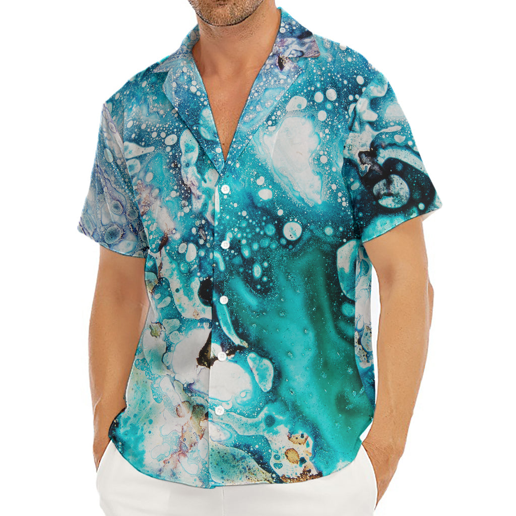 Blue Ocean Acid Melt Print Men's Deep V-Neck Shirt