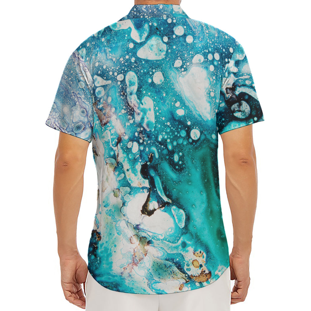 Blue Ocean Acid Melt Print Men's Deep V-Neck Shirt