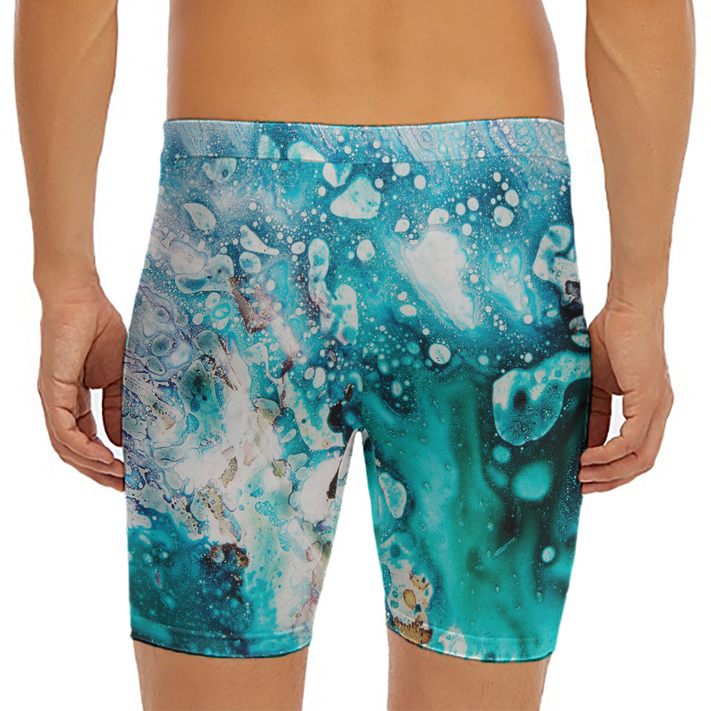 Blue Ocean Acid Melt Print Men's Long Boxer Briefs