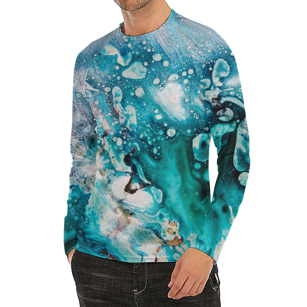 Blue Ocean Acid Melt Print Men's Long Sleeve Rash Guard