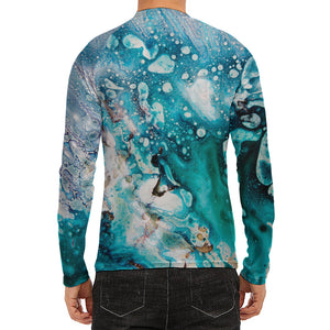 Blue Ocean Acid Melt Print Men's Long Sleeve Rash Guard