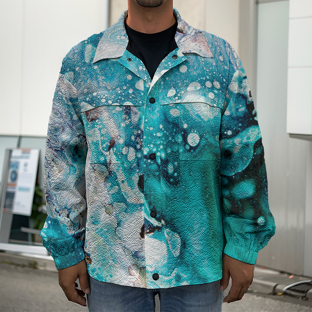 Blue Ocean Acid Melt Print Men's Shirt Jacket