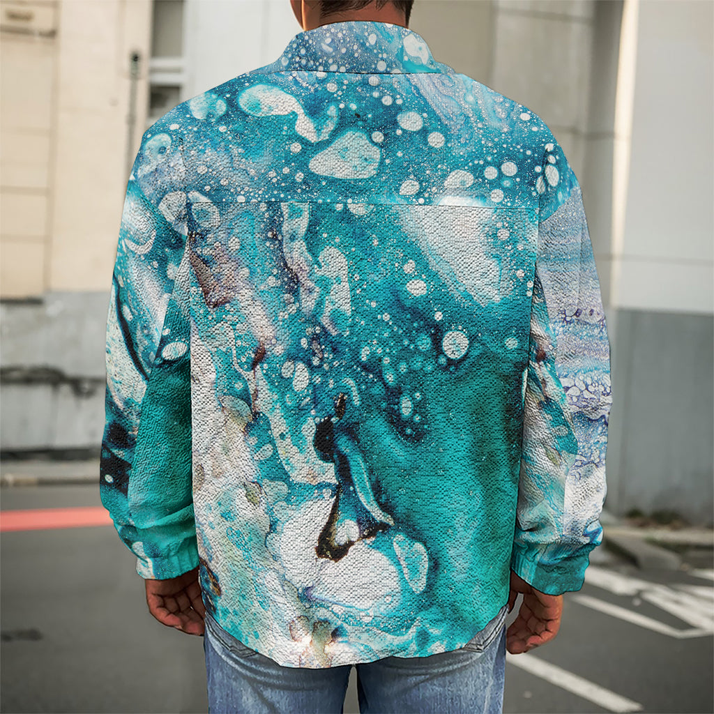 Blue Ocean Acid Melt Print Men's Shirt Jacket