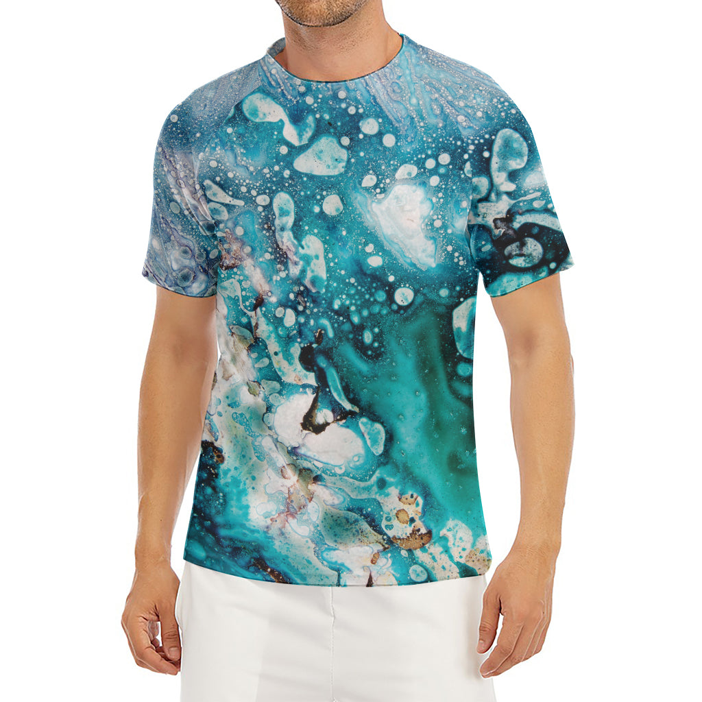 Blue Ocean Acid Melt Print Men's Short Sleeve Rash Guard