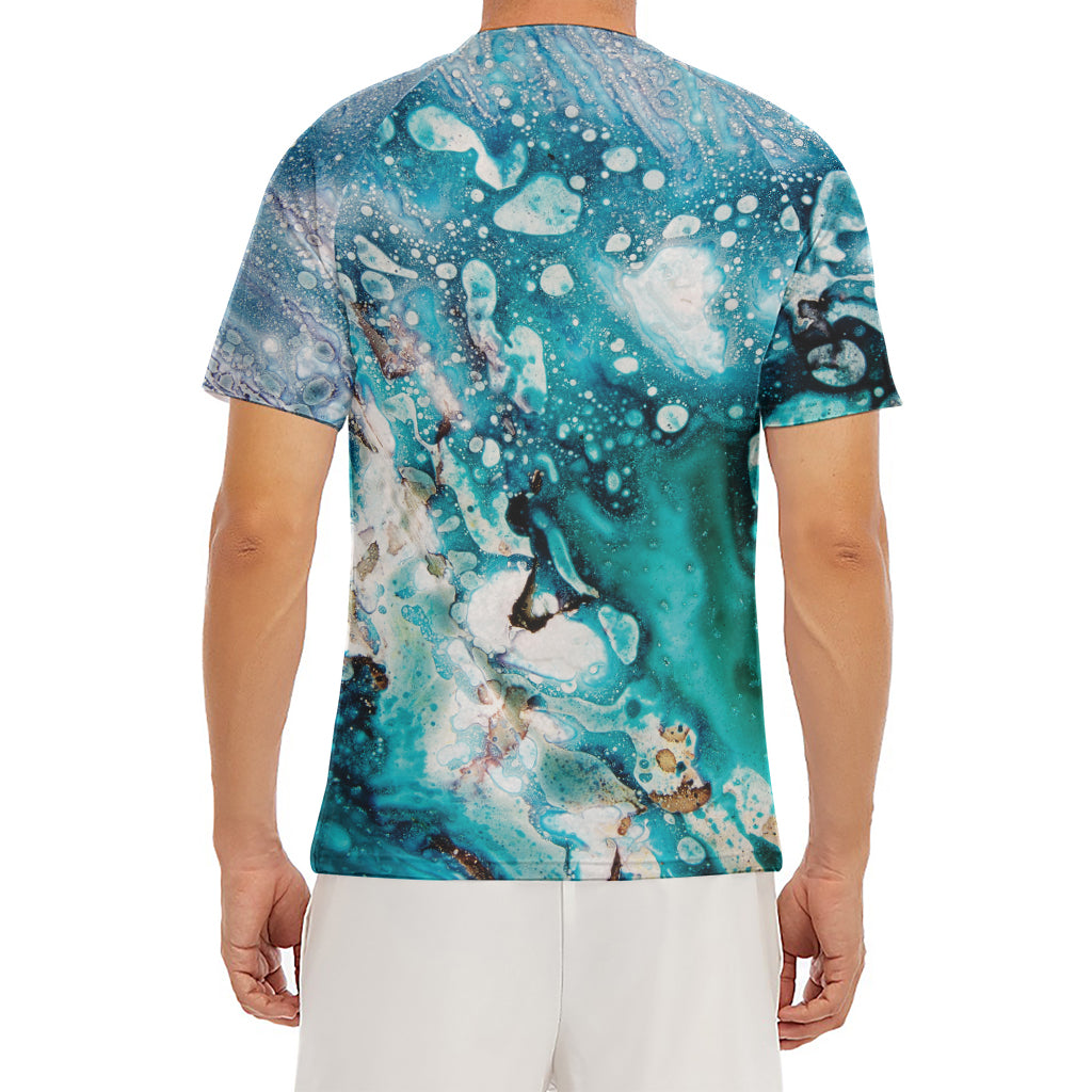 Blue Ocean Acid Melt Print Men's Short Sleeve Rash Guard