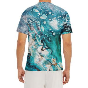 Blue Ocean Acid Melt Print Men's Short Sleeve Rash Guard