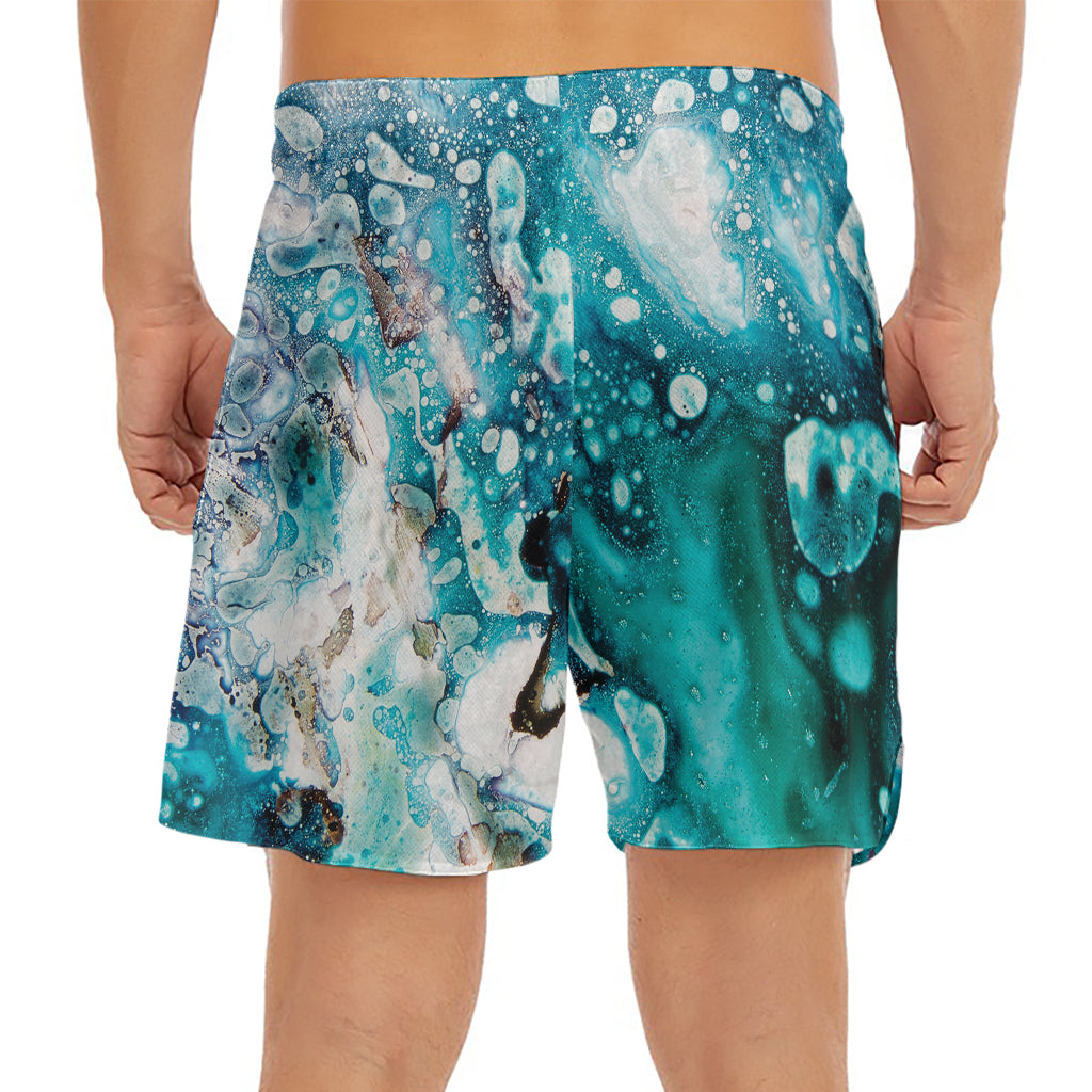 Blue Ocean Acid Melt Print Men's Split Running Shorts