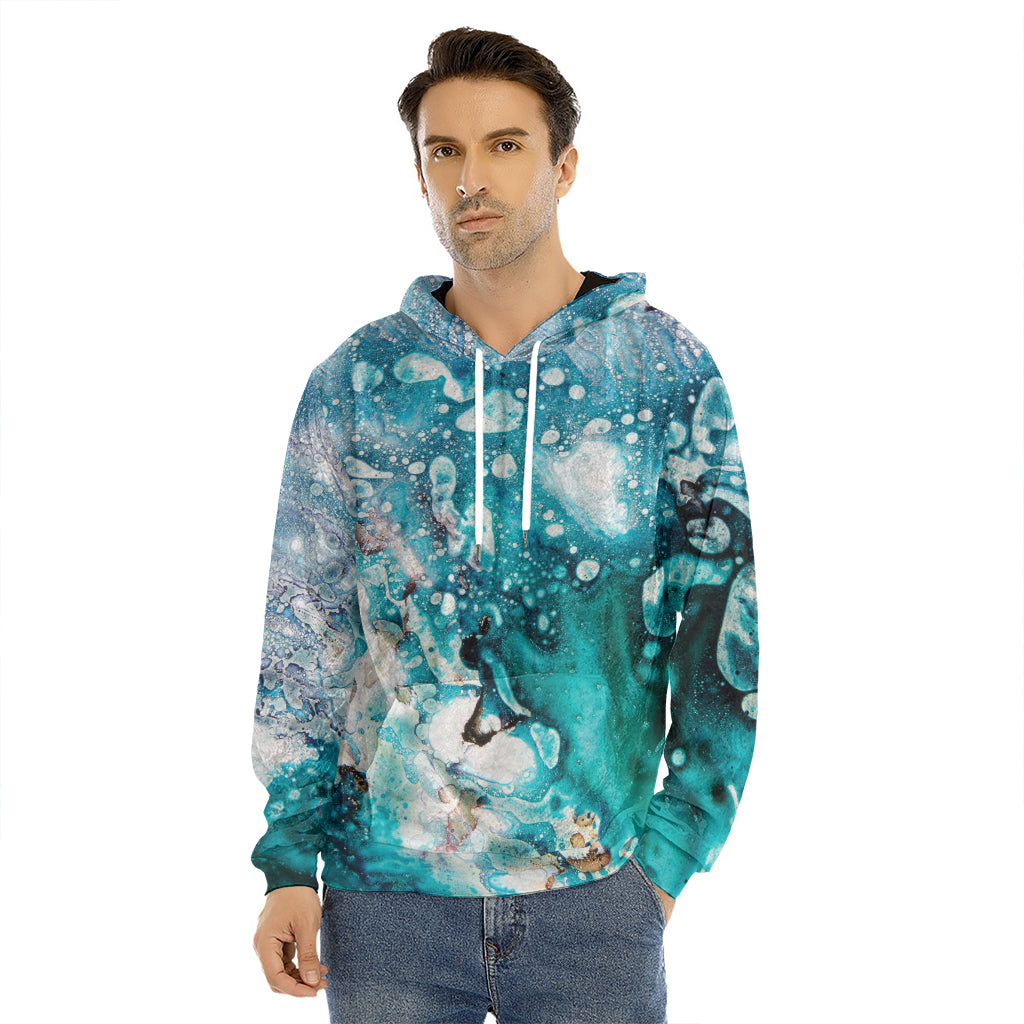 Blue Ocean Acid Melt Print Men's Velvet Pullover Hoodie