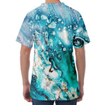 Blue Ocean Acid Melt Print Men's Velvet T-Shirt