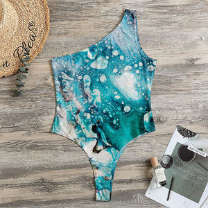 Blue Ocean Acid Melt Print One Shoulder Bodysuit