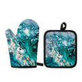 Blue Ocean Acid Melt Print Oven Mitt And Pot Holder Set