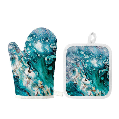 Blue Ocean Acid Melt Print Oven Mitt And Pot Holder Set