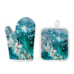 Blue Ocean Acid Melt Print Oven Mitt And Pot Holder Set