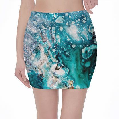 Blue Ocean Acid Melt Print Pencil Mini Skirt